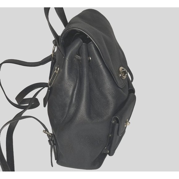 Coach Black Pebbled Leather Backpack Bag Large Turnlock  Adj straps 12" high - Picture 3 of 16